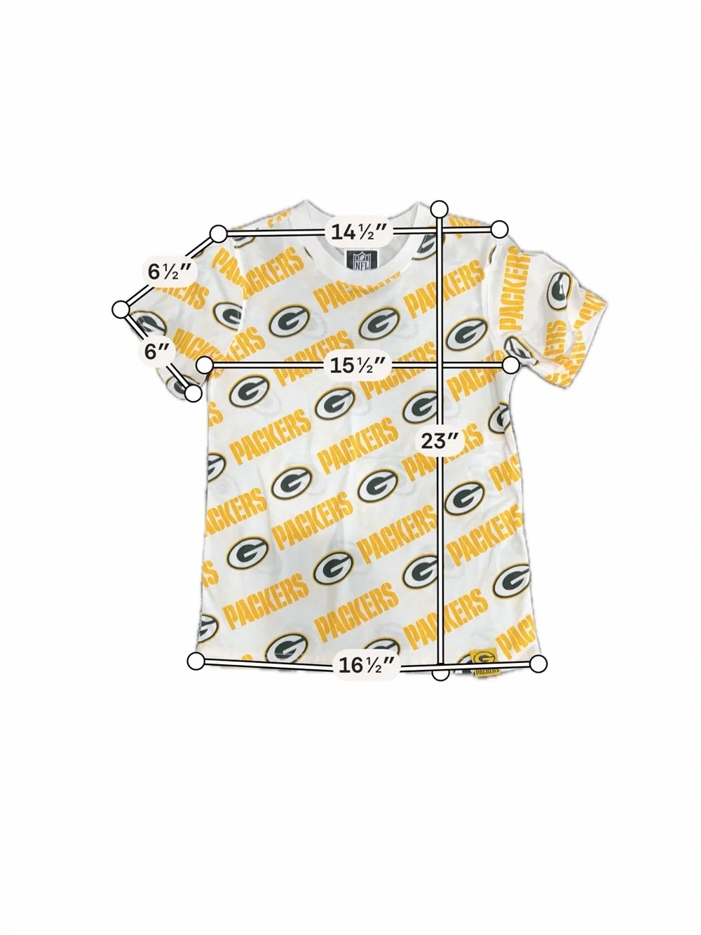 NFL Green Bay Packers All Over Print Youth T-Shirt Size L 14/16 White